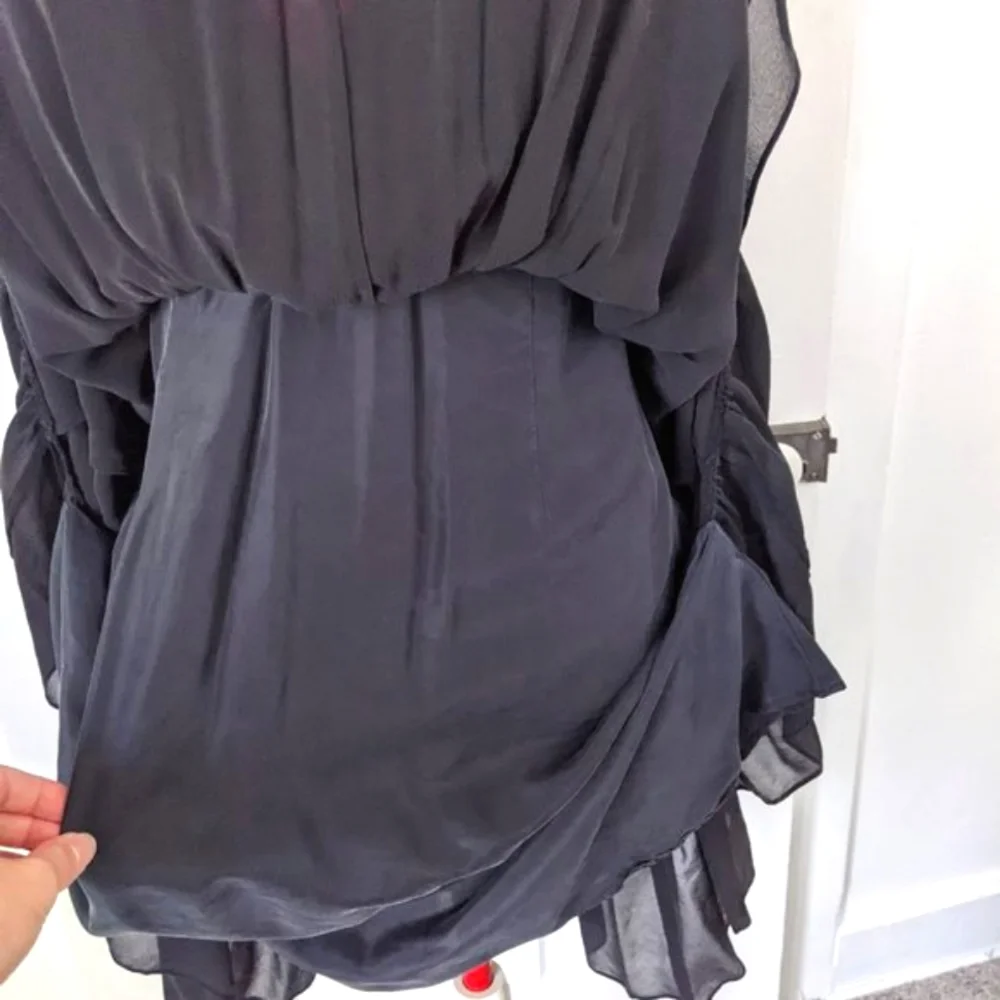 J. Crew Black Silk Deep V Dress with Ruffle - Picture 10 of 14